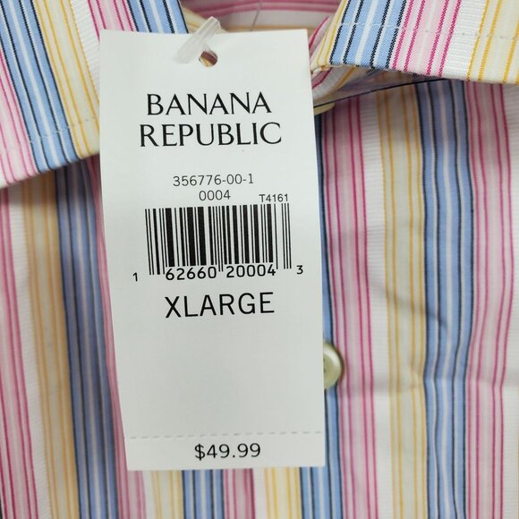 NWT Banana Republic Pink, Blue, Yellow Striped Collared Dress Shirt XL 17 - 17.5 - Picture 2 of 10